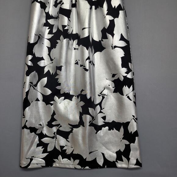 En Focus Studios Maxi Dress Womens 4 Black Silver Shimmer Floral Mesh Sleeveless - Picture 4 of 13